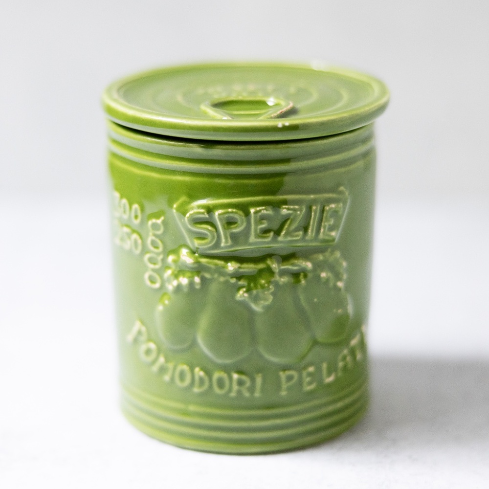 Sur La Table Green Artimino Tomato Pomodori Can Canister Lid Italy Pottery 3.5"